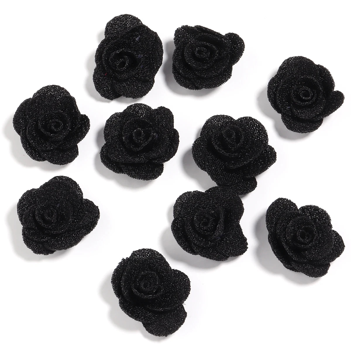 10pcs 3cm Fabric Rose Flowers for DIY Sewing & Crafts Fabric Flower Embellishments PLUSH black 3cm