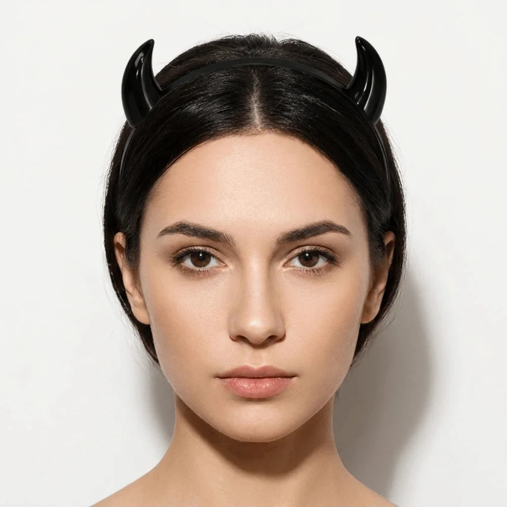 Gothic Devil Horn Headband – Glossy Resin Ox Horn Hair Hoop Gothic Hair Headband PLUSH