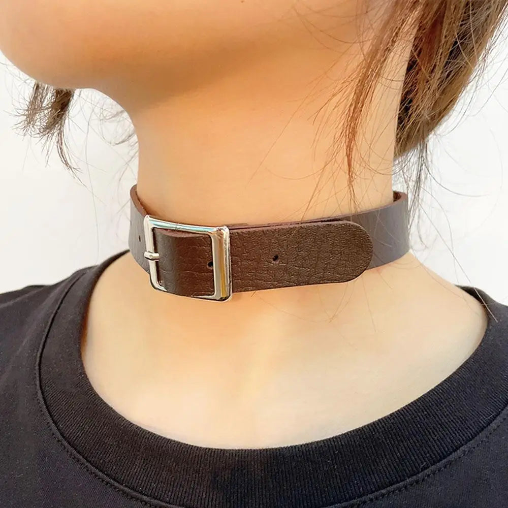 Gothic Harajuku PU Leather Buckle Choker Collar Necklace Choker Collar Necklace PLUSH