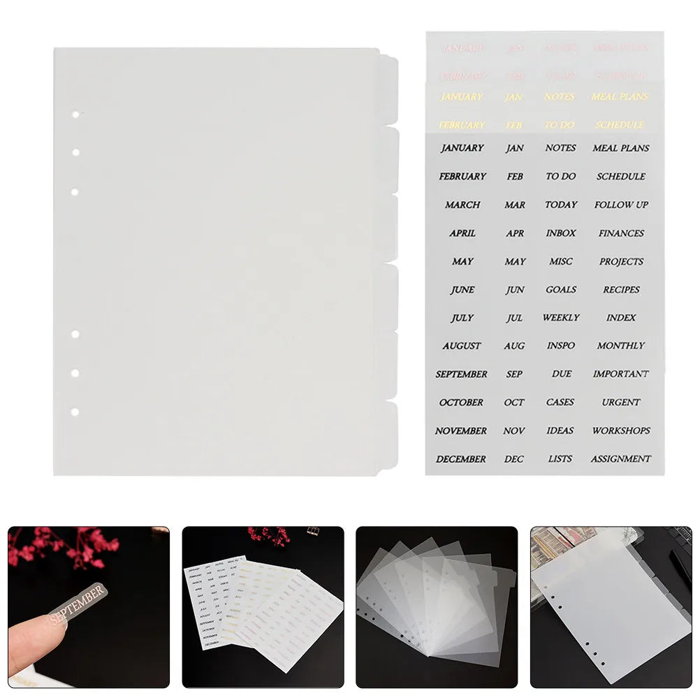 A5 Index Divider Tabs 6-Hole Clear PP Binder + Monthly Stickers Binder Divider Tabs PLUSH Default Title