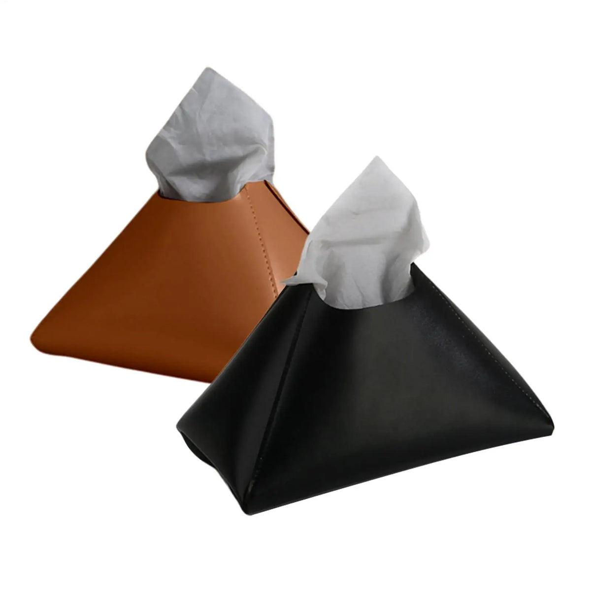 PU Leather Triangle Tissue Box Cover | Desktop Organizer Tissue Box Holder PLUSH