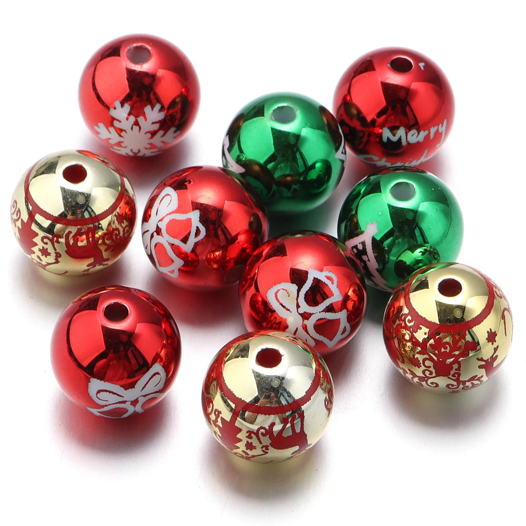 10pcs 16mm Christmas Acrylic Round Beads – Red & Green DIY Acrylic Spacer Beads PLUSH