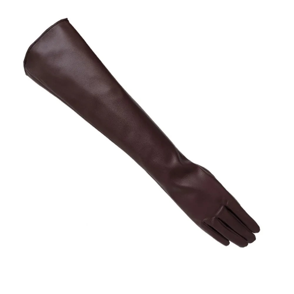 Women's PU Leather Elbow Gloves – 1920s Long Touch Screen Style Long Fashion Gloves PLUSH Dark Red