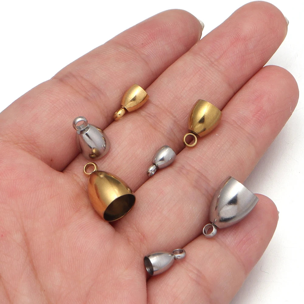 Stainless Steel Cord End Caps with Loop – 6pcs Jewelry Making Jewelry End Caps PLUSH