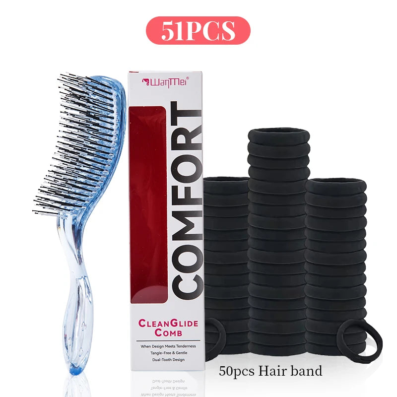 Japanese Anti-Static Hair Brush & Massage Comb Set w/ Hair Ties Hair Brush Set PLUSH Blue 51pcs