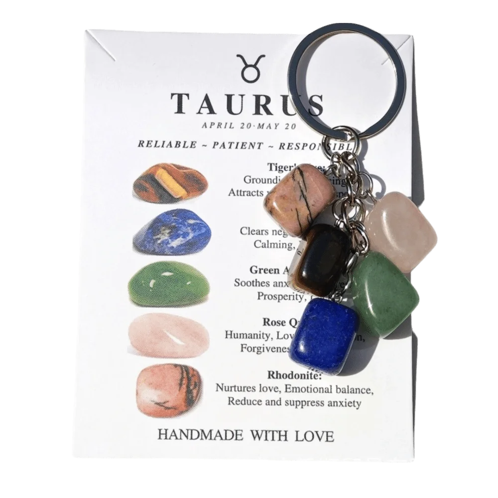 Zodiac Constellation Birthstone Keychain – Stone & Alloy Zodiac Keychain PLUSH Taurus