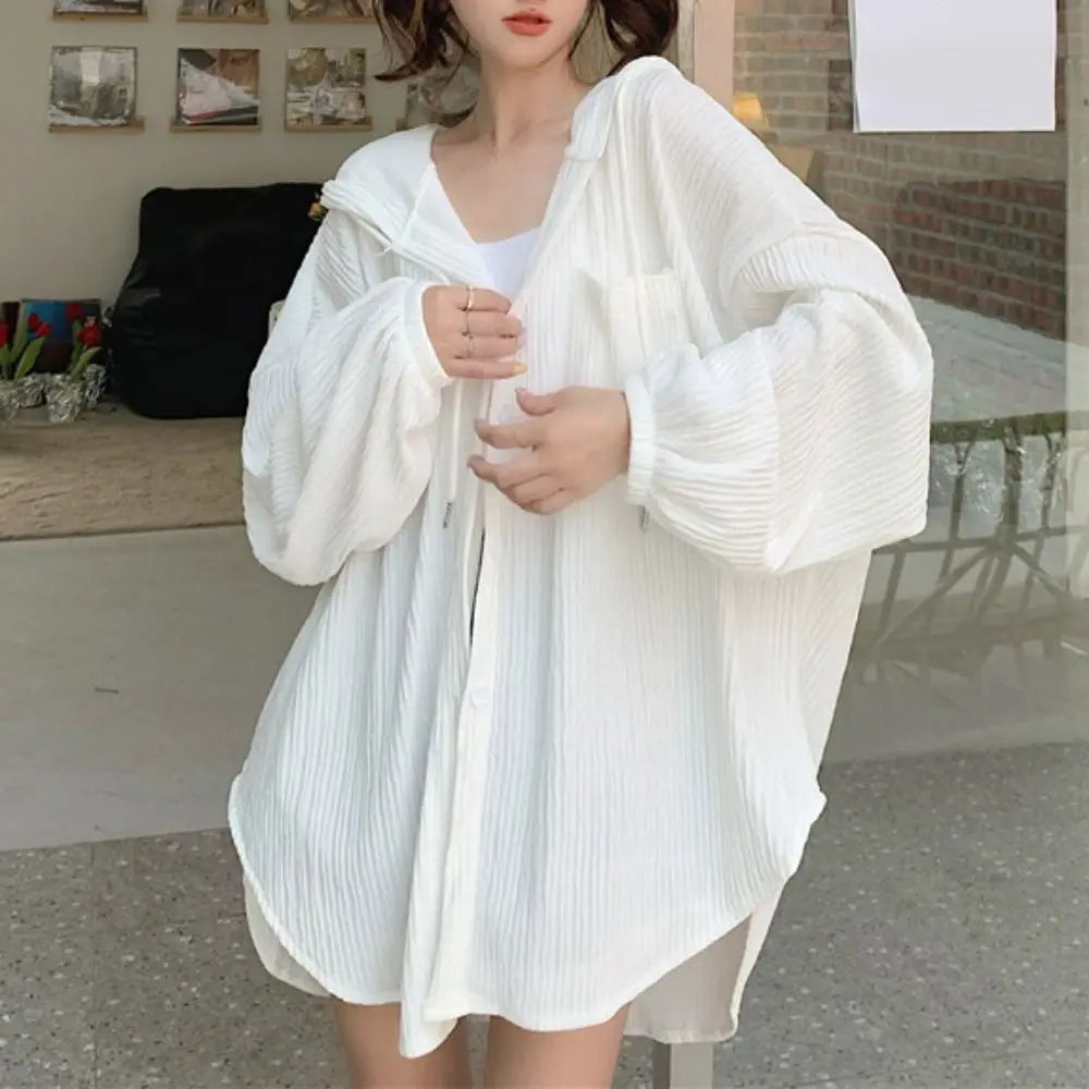 Women's Loose Hooded Sun Protection Top – Ice Silk Long Sleeve Hooded Sun Shirt PLUSH
