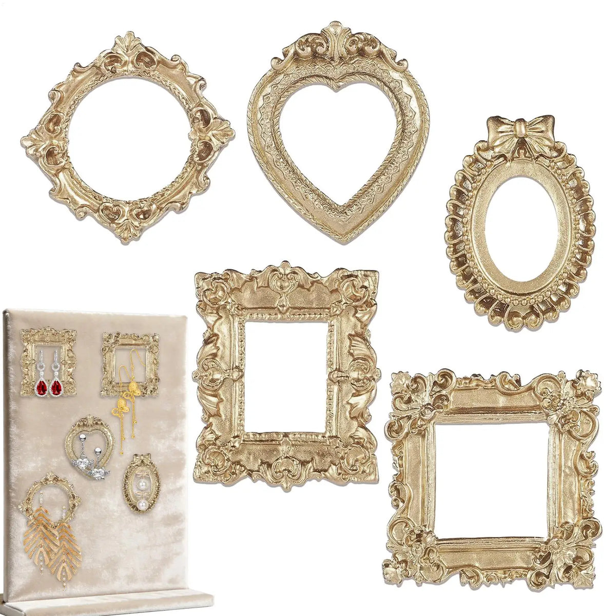 Mini Baroque Gold Resin Picture Frames Set of 5 | Desk Décor Mini Picture Frames PLUSH