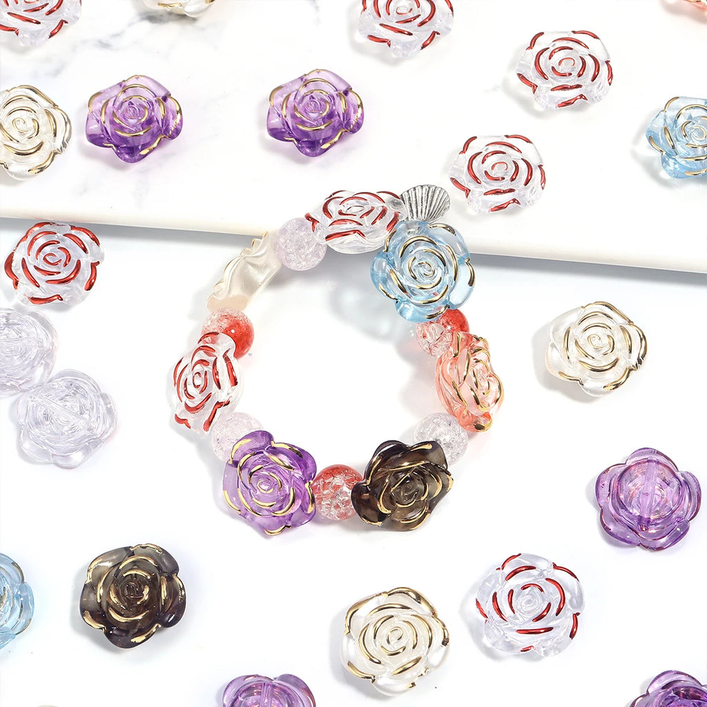 30pcs Resin Baroque Rose Beads Gold Border | DIY Jewelry Resin Jewelry Beads PLUSH