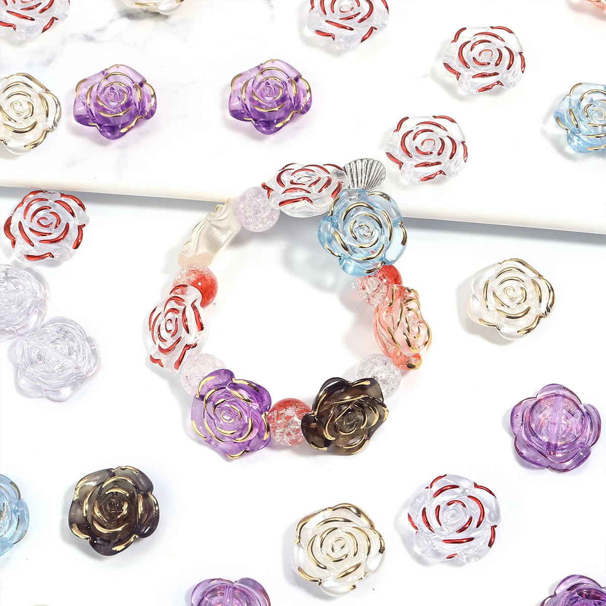 30pcs Resin Baroque Rose Beads Gold Border | DIY Jewelry Resin Jewelry Beads PLUSH