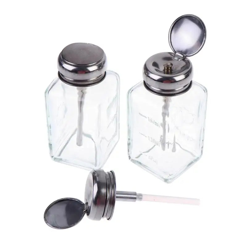 Glass Pump Dispenser Bottle 150ml – Refillable Nail Salon Jar Nail Pump Dispenser PLUSH