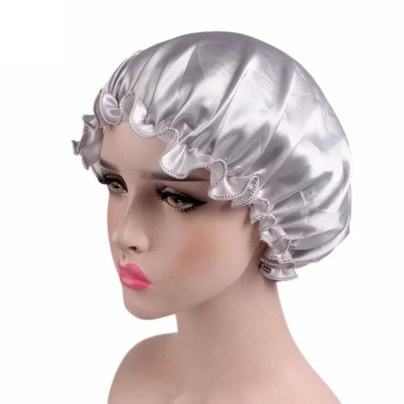 Women Satin Bonnet Floral Wide Band Sleep & Shower Hair Wrap Satin Sleep Bonnet PLUSH NO.8