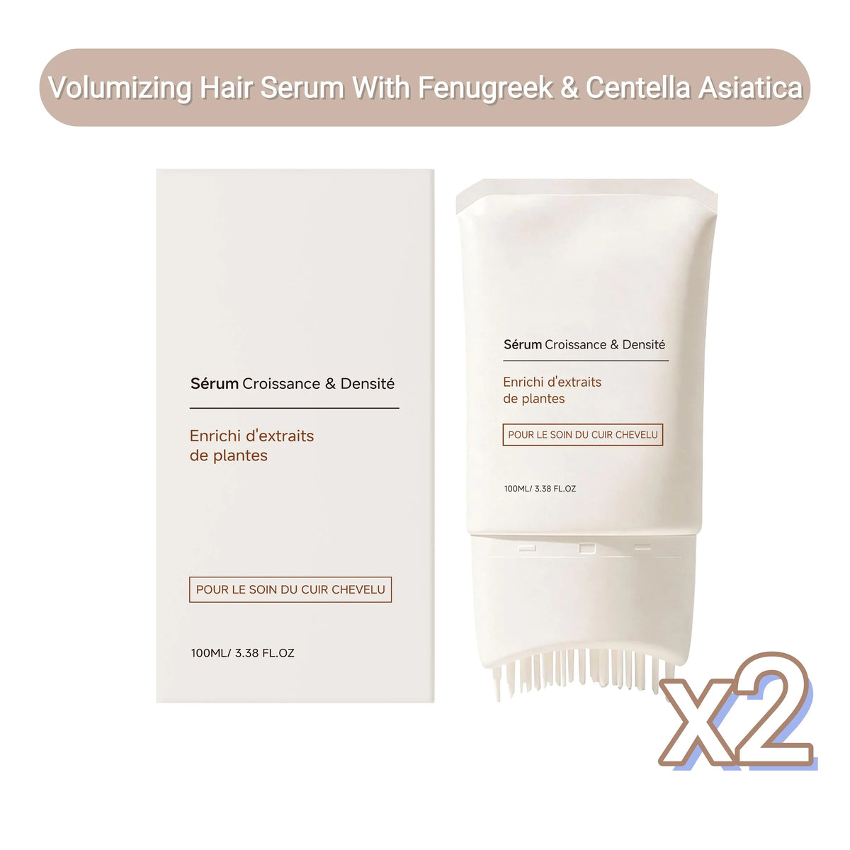 Volumizing Hair Serum – Fenugreek & Centella Asiatica + Brush Scalp Hair Serum PLUSH 100ml Boxed x 2