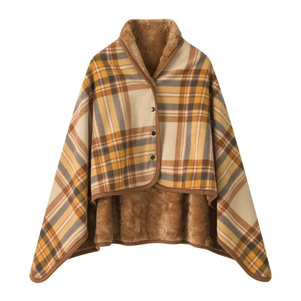 Flannel Wearable Blanket Shawl | Plaid Throw Button Closure Wearable Shawl Blanket PLUSH Brown