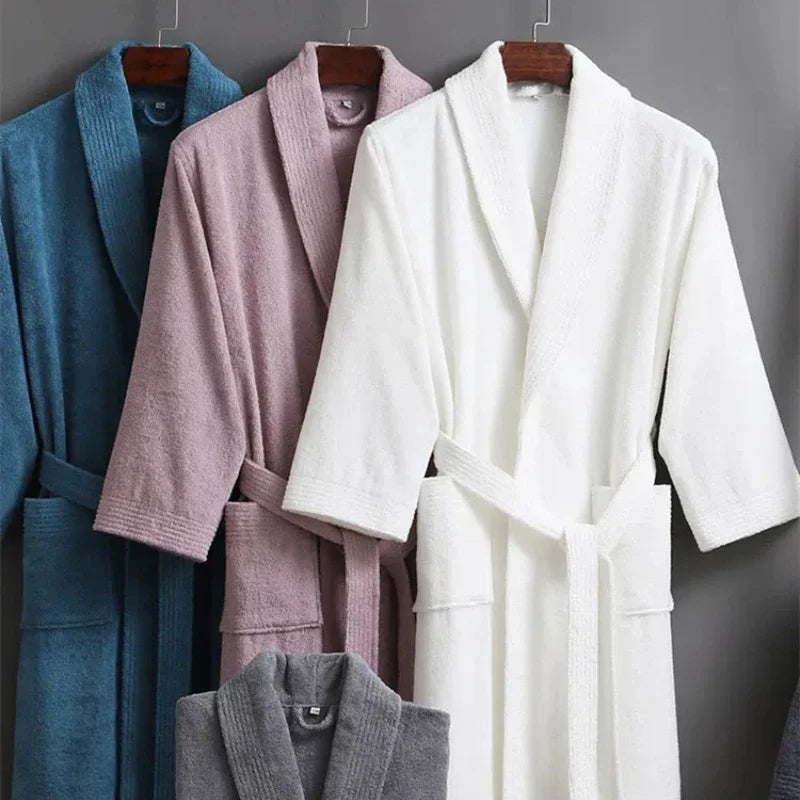 100% Cotton Terry Bathrobe – Unisex Kimono Dressing Gown Cotton Terry Bathrobe PLUSH