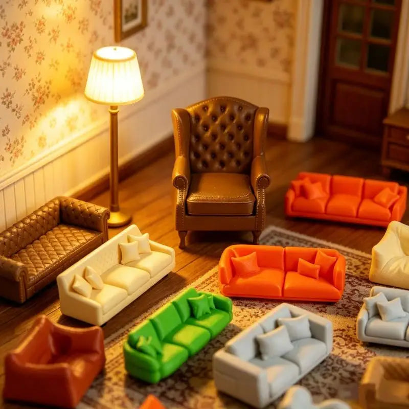 1:12 Dollhouse Miniature Retro Sofa Set – Living Room Furniture Dollhouse Furniture Set PLUSH