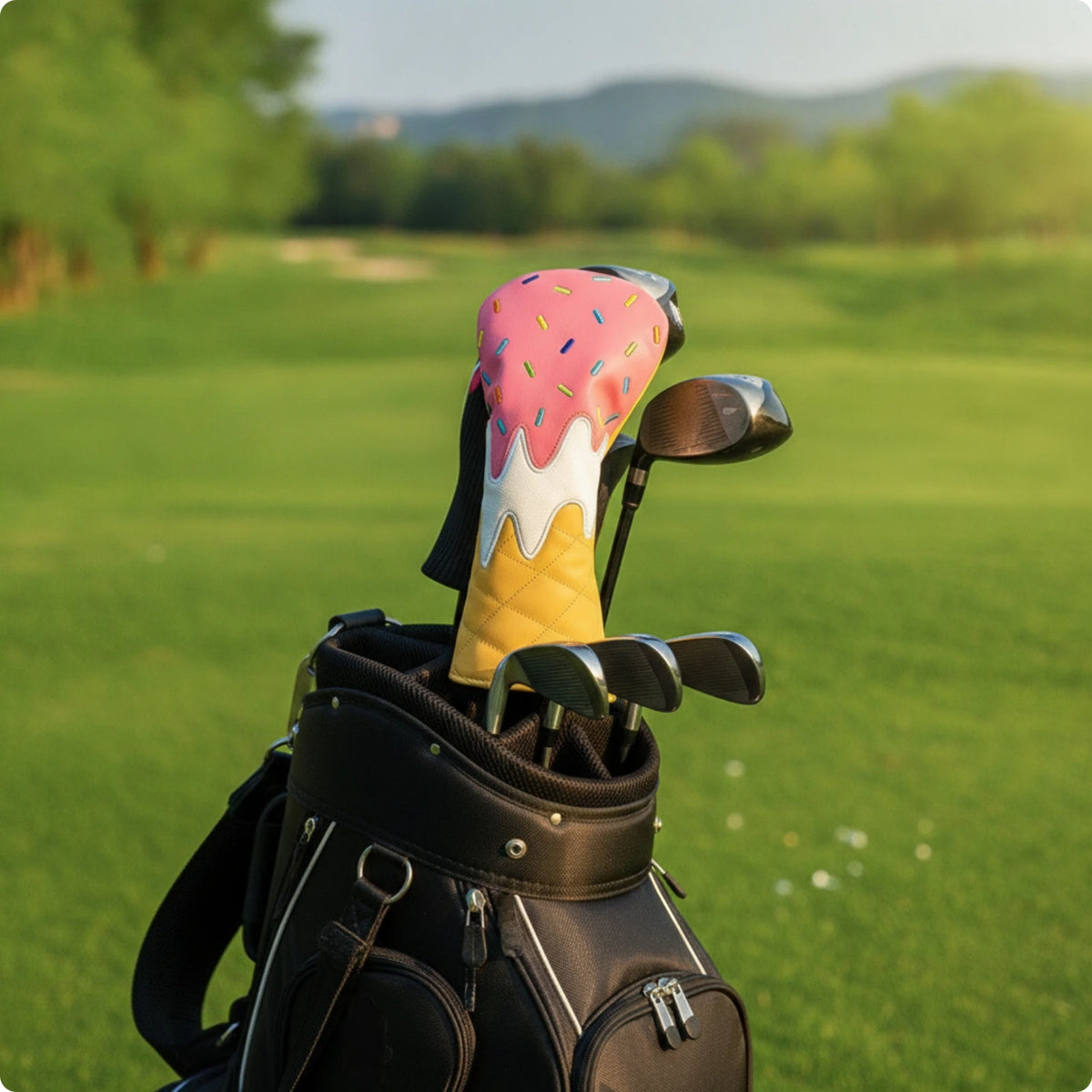 Ice-Cream Design Golf Club Headcover – Vibrant PU Leather Golf Club Headcover PLUSH Ice Cream Pink