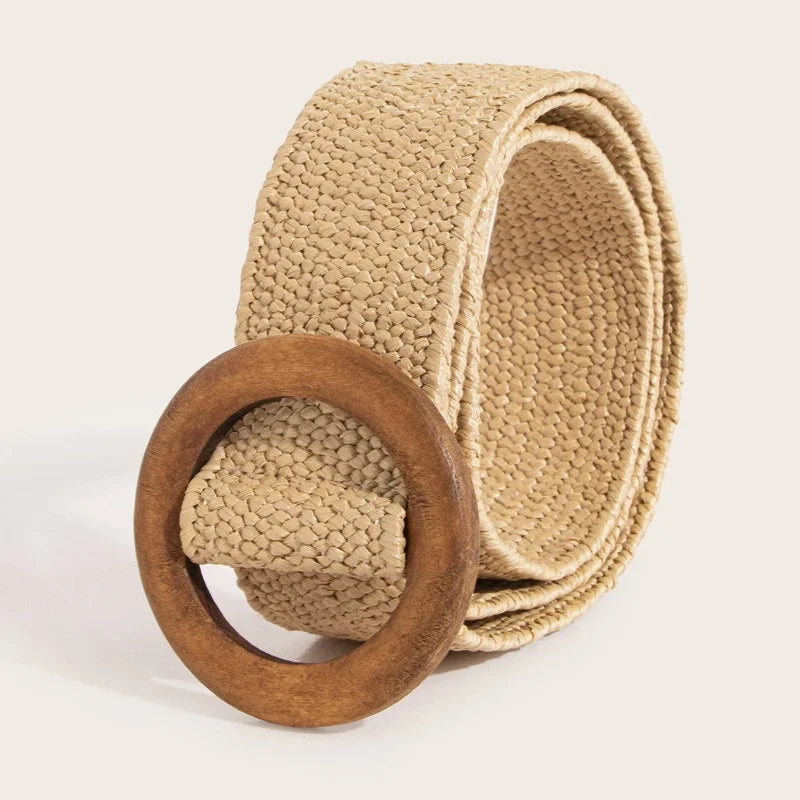 Women's Straw Woven Elastic Waist Belt | Bohemian Beach Style Woven Waist Belt PLUSH