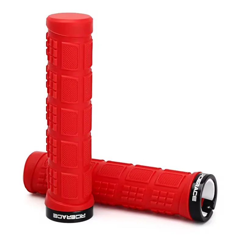 RIDERACE MTB Handlebar Grips Anti-Slip TPR Rubber Lock Bike Handlebar Grips PLUSH Red