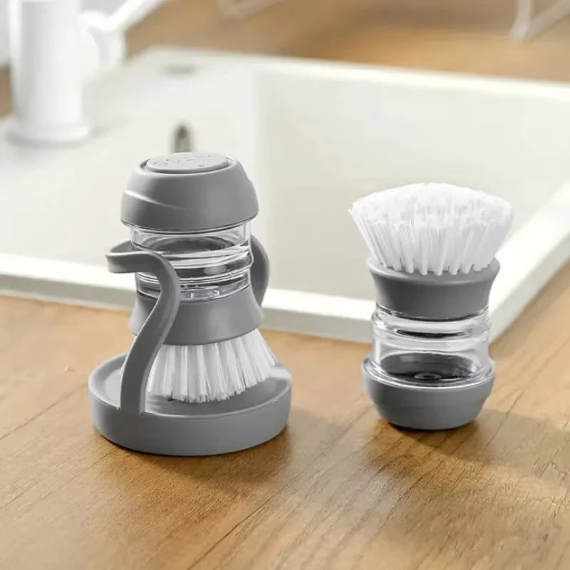 Dish Brush with Soap Dispenser, Holder & Drip Tray Set Kitchen Scrub Brush Set PLUSH