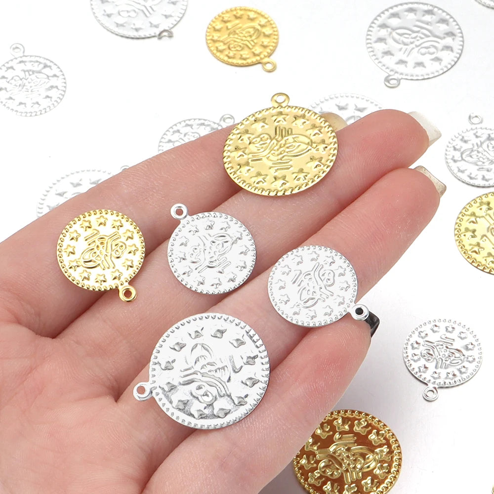 50-100pcs Vintage Embossed Iron Coin Pendants Gold Silver DIY Jewelry Coin Pendants PLUSH