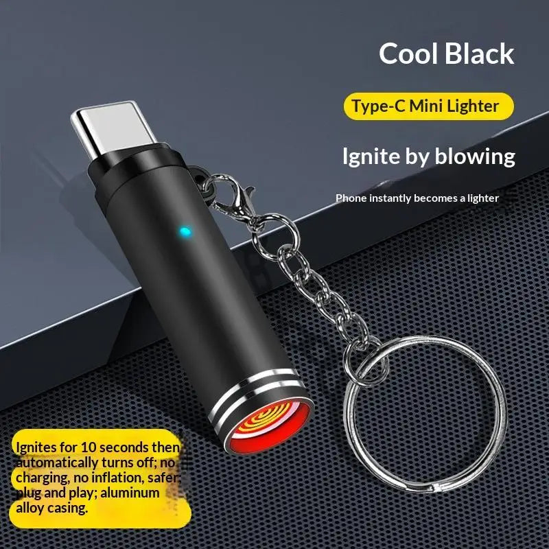 USB-C Flameless Lighter – Windproof Portable EDC Keychain Flameless USB Lighter PLUSH Black
