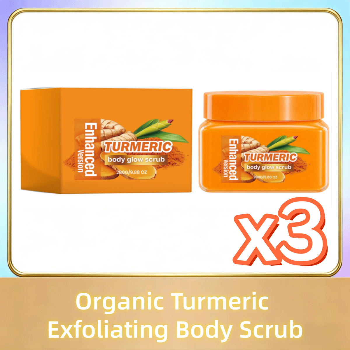 Organic Turmeric Exfoliating Body Scrub 280g – Brightening Body Scrub Cream PLUSH 280g boxed x 3