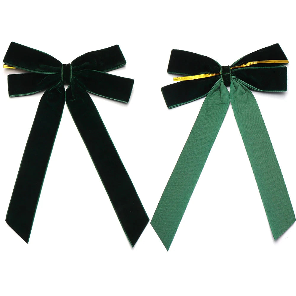 2pcs Velvet Bow with Twist Tie – Christmas & Party Décor Decorative Bow PLUSH dark green 13x22cm