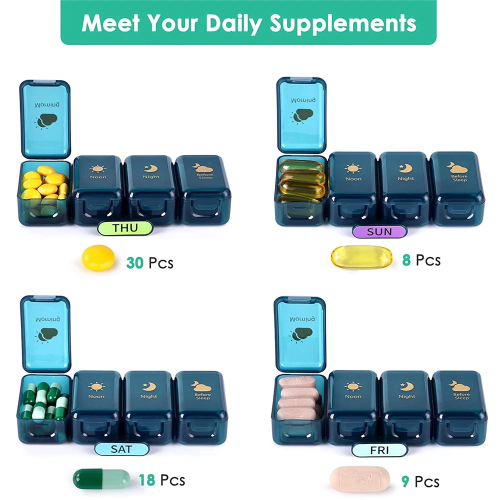 Weekly Pill Organizer 4x Daily – 7-Day Travel Pill Case Pill Organizer Case PLUSH