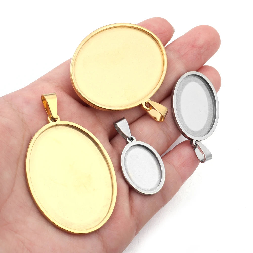 Stainless Steel Oval Bezel Pendant Trays | Cabochon Setting 2-5pcs Pendant Bezel Tray PLUSH