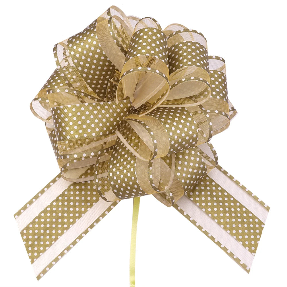2pcs Polka Dot Pull Bow Ribbons 15cm – Gift Wrap Decoration Gift Wrap Bow PLUSH Gold