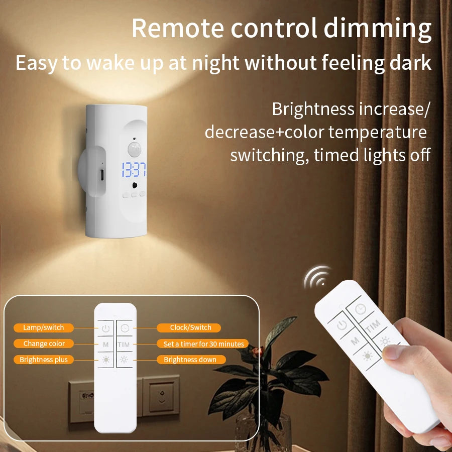Rechargeable LED Night Light Motion Sensor Clock Projector Lamp LED Night Light PLUSH