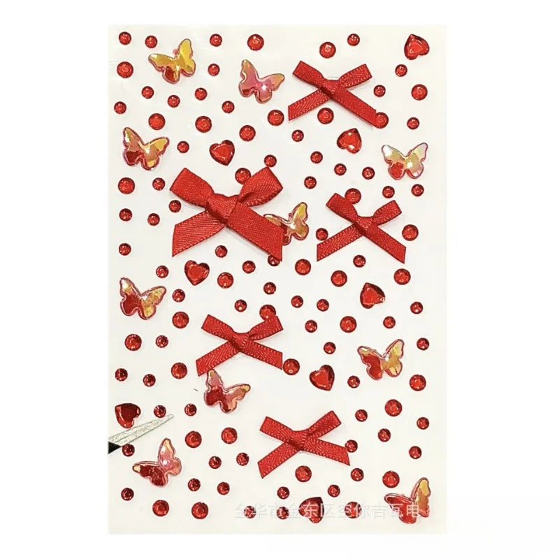 Colorful Rhinestone Stickers – Bow Heart Star Face & Craft Rhinestone Face Stickers PLUSH red