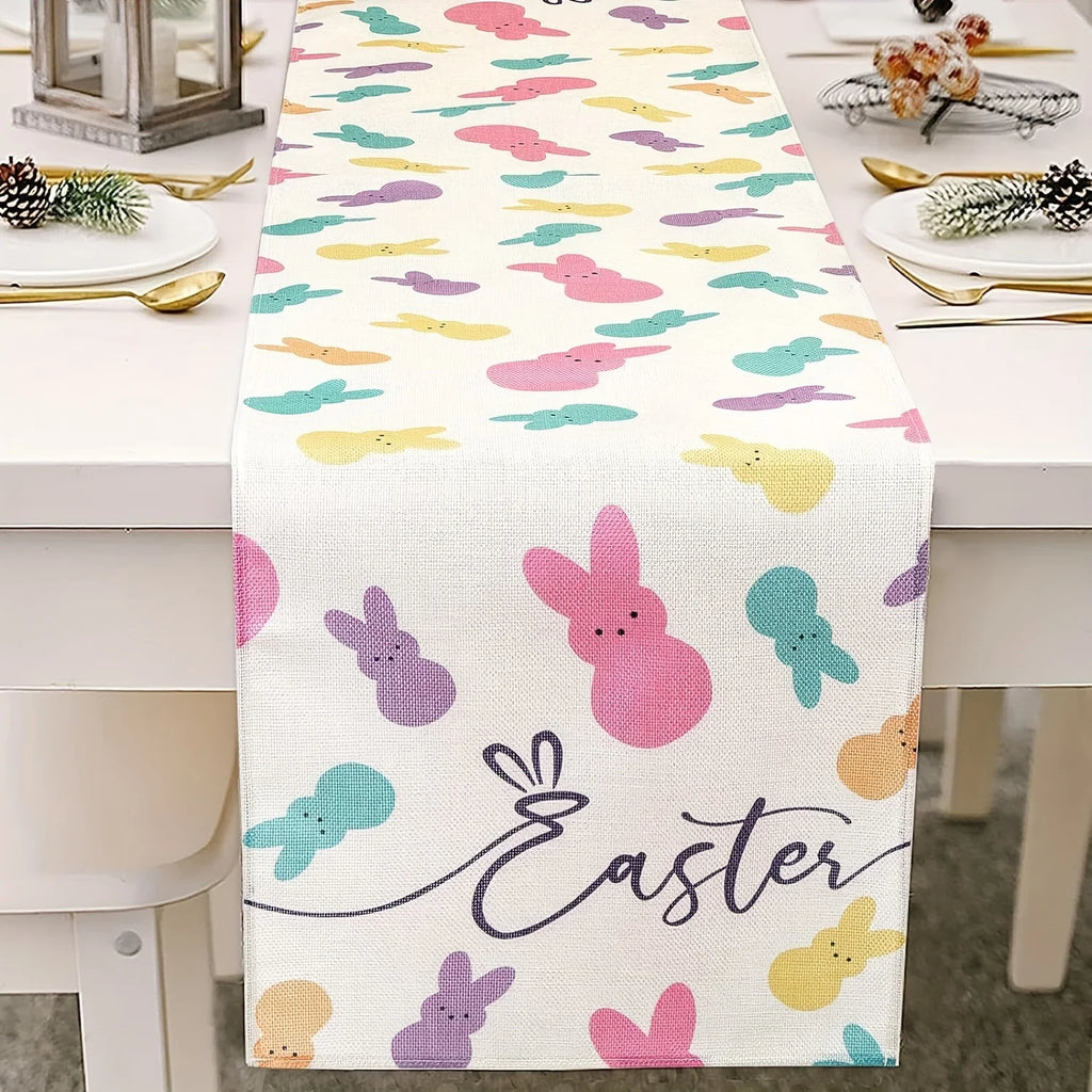 Easter Tablecloth Egg & Rabbit Print – Indoor Outdoor Runner Easter Table Runner PLUSH