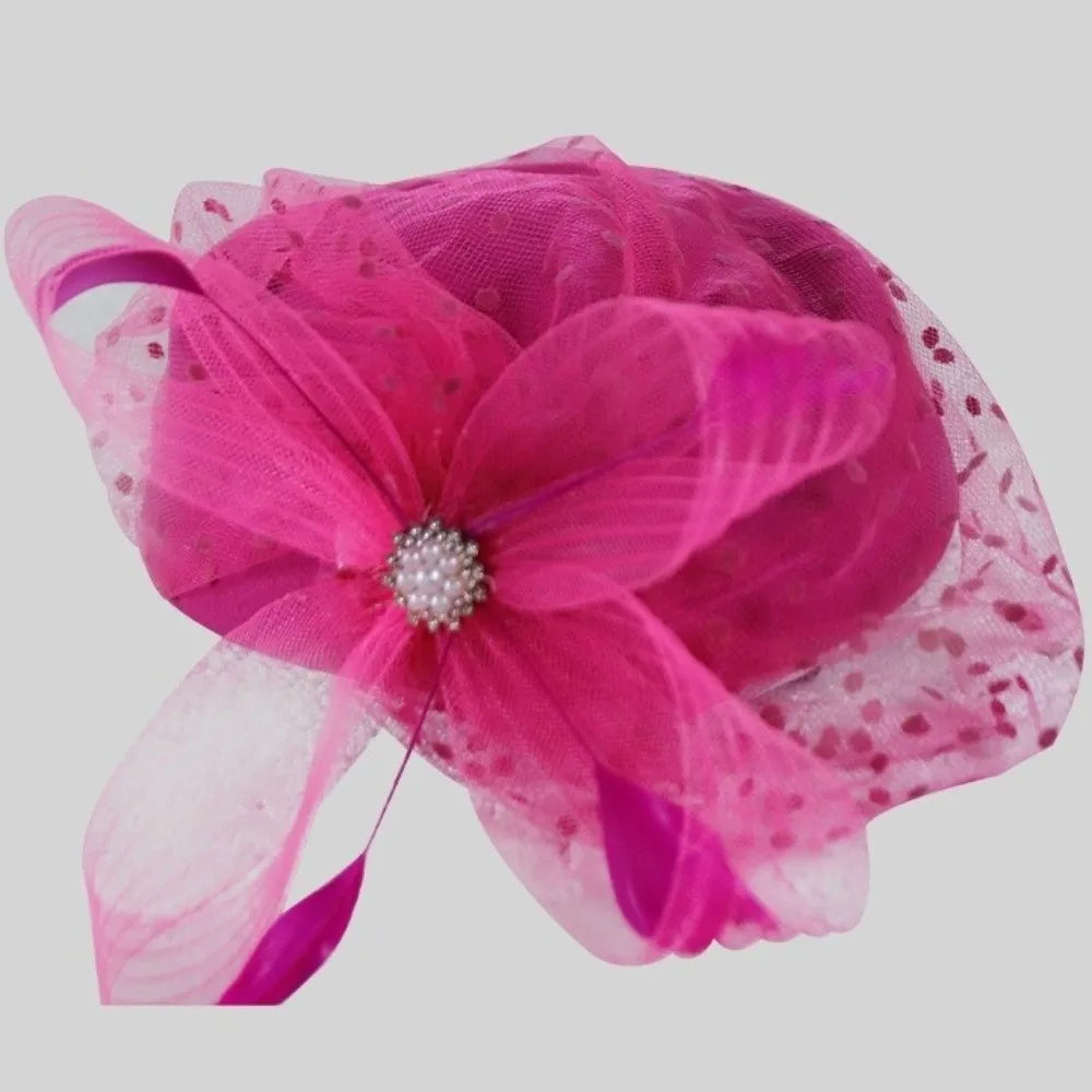 Vintage Feather Mesh Fascinator Hat – Polka Dot Veil Beret Fascinator Hat PLUSH