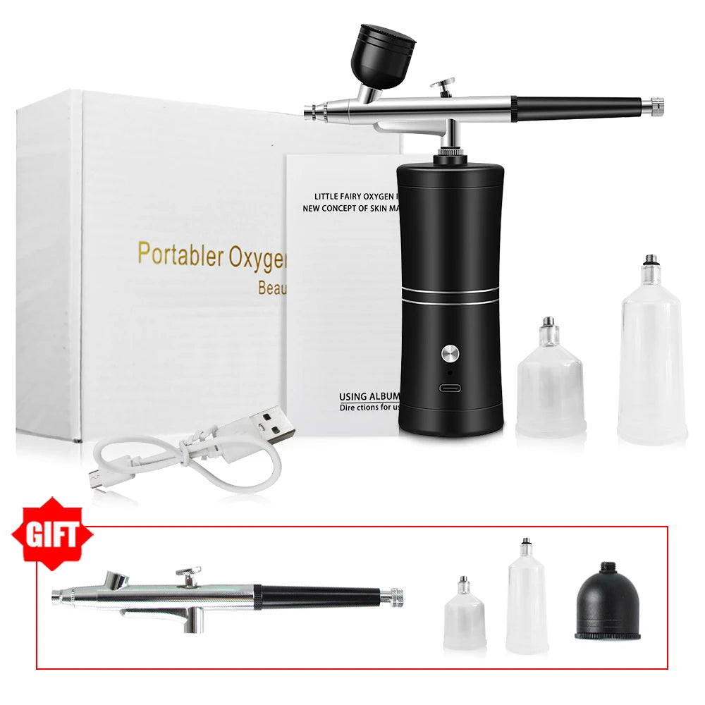 Wireless Airbrush Kit with Compressor – 0.3mm Mini Spray Gun Airbrush Spray Kit PLUSH Black Kit