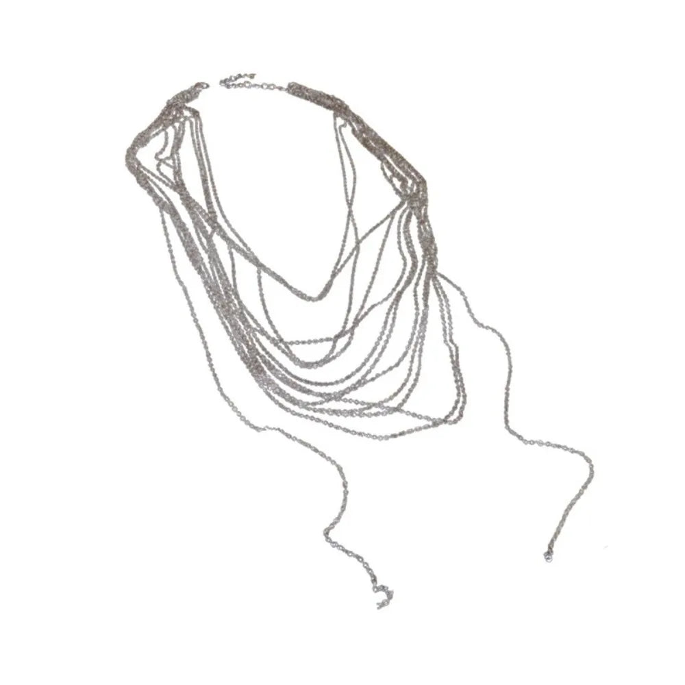 Sparkling Multilayer Titanium Steel Fringe Sweater Chain Necklace Multilayer Necklace PLUSH silver