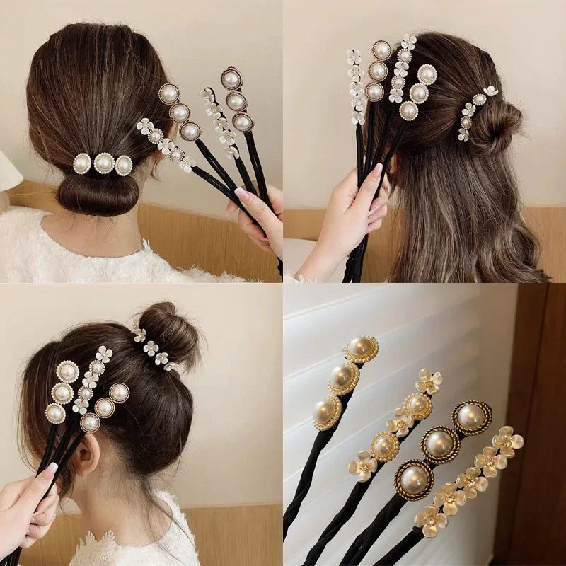 Pearl Flower Bun Maker – Korean Hair Braider & Hairpin Hair Styling Tool PLUSH