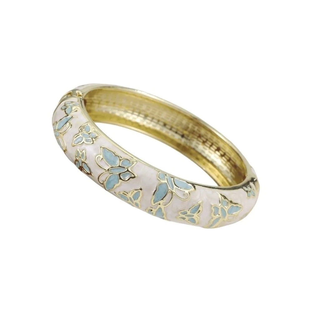 Cloisonne Enamel Bangle – Colorful Vintage Butterfly Bracelet Enamel Bangle PLUSH White