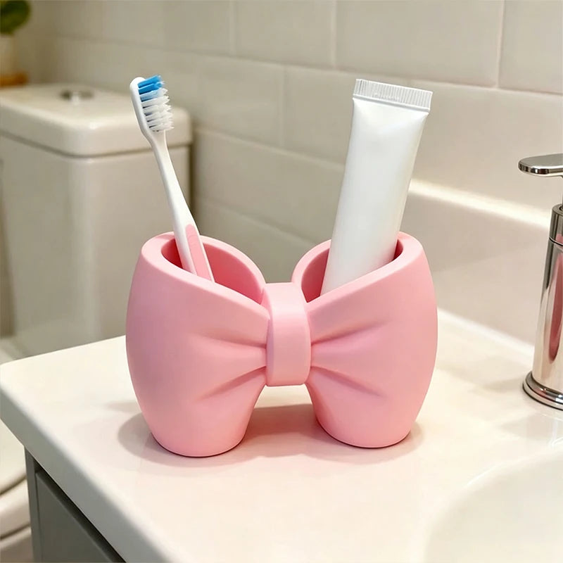 Cute Bow Toothbrush Holder – Freestanding Plastic Organizer Toothbrush Holder PLUSH
