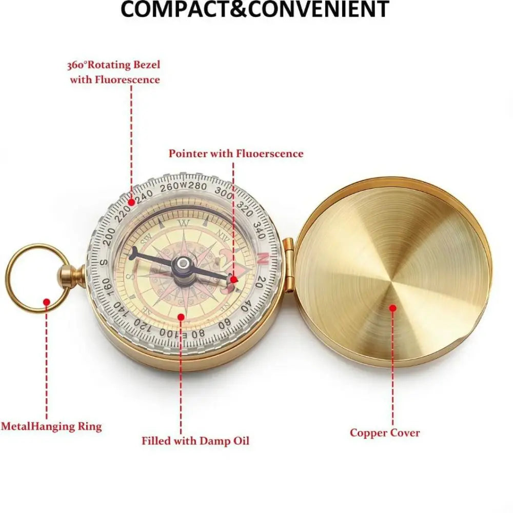 Brass Pocket Compass – Luminous Flip Cover Camping Compass Pocket Compass PLUSH