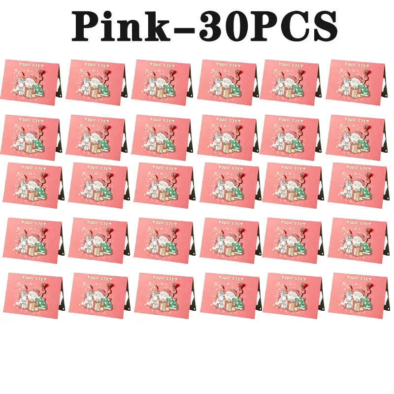 Santa Folding Christmas Greeting Cards – Xmas & New Year Wishes Christmas Greeting Cards PLUSH Pink-30PCS