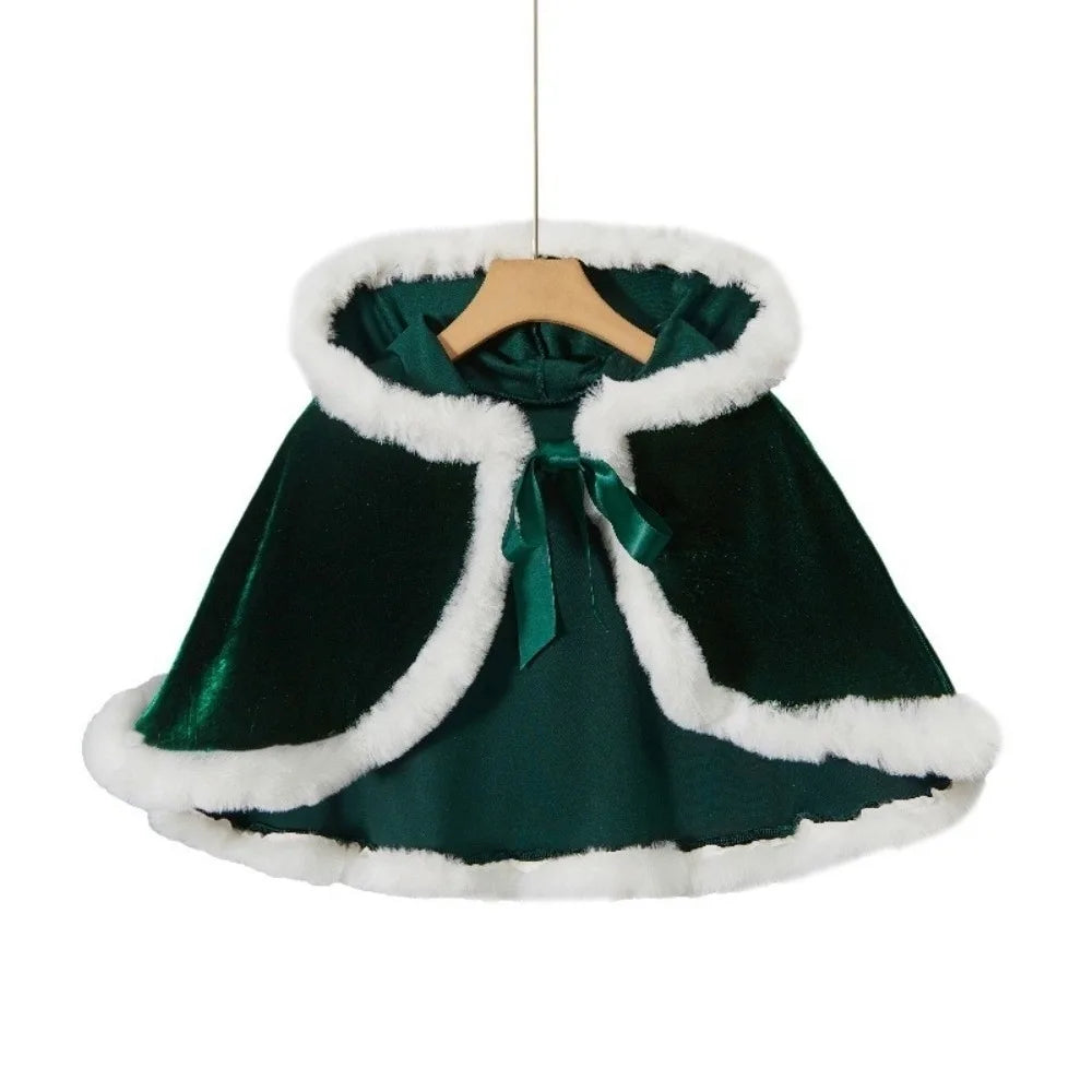 Plush Hooded Christmas Cape – Santa Claus Costume Cloak Holiday Costume Cape PLUSH Green White One Size