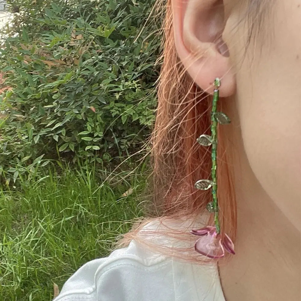 Handmade Resin Flower Necklace & Tassel Earrings | Korean Style Fashion Jewelry Set PLUSH