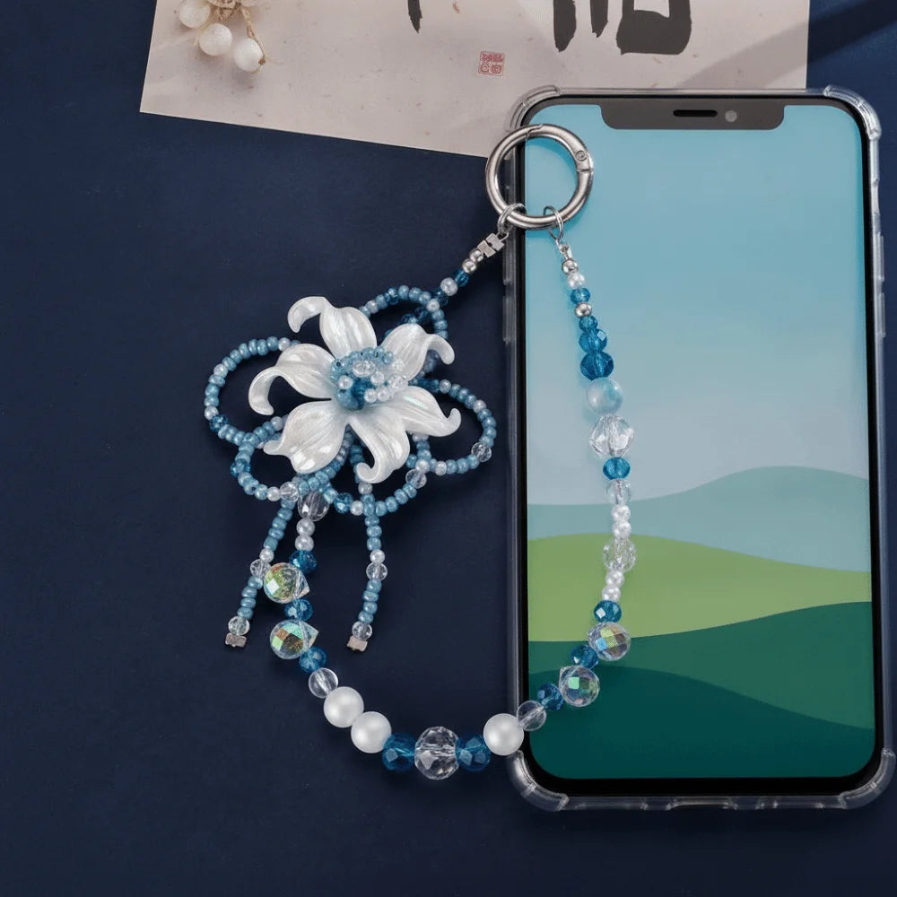 Iris Flower Beaded Phone Charm – Handmade Floral Pendant Phone Charm Pendant PLUSH