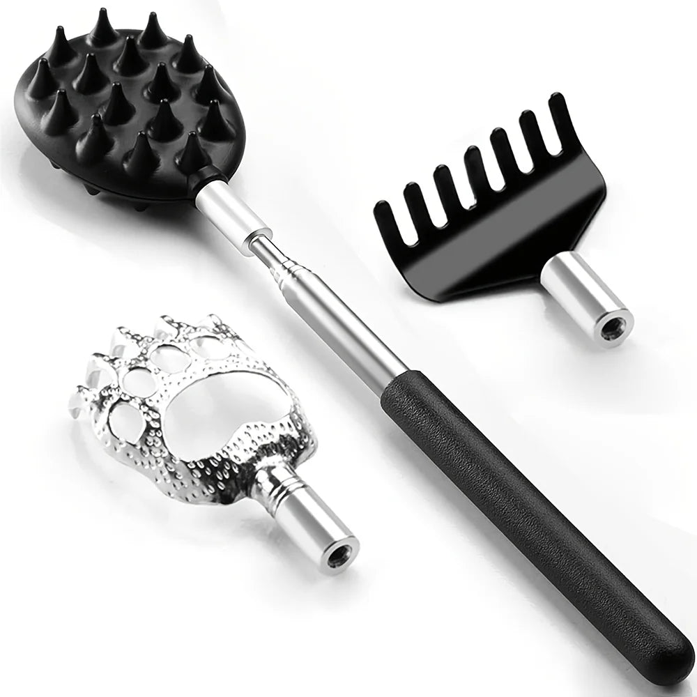Telescoping Back Scratcher 3/5 Detachable Heads – Extendable Back Scratcher Tool PLUSH 3 in 1