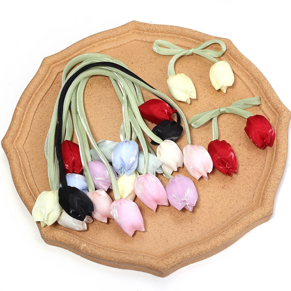 5pcs Tulip Fabric Flower Ribbons – DIY Bag Hat Clothes Decor Fabric Flower Trim PLUSH