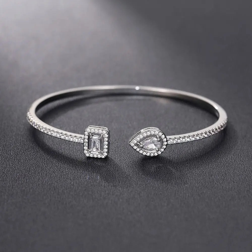 Cubic Zirconia Cuff Bracelet – Adjustable Open Bangle Cuff Bracelet PLUSH