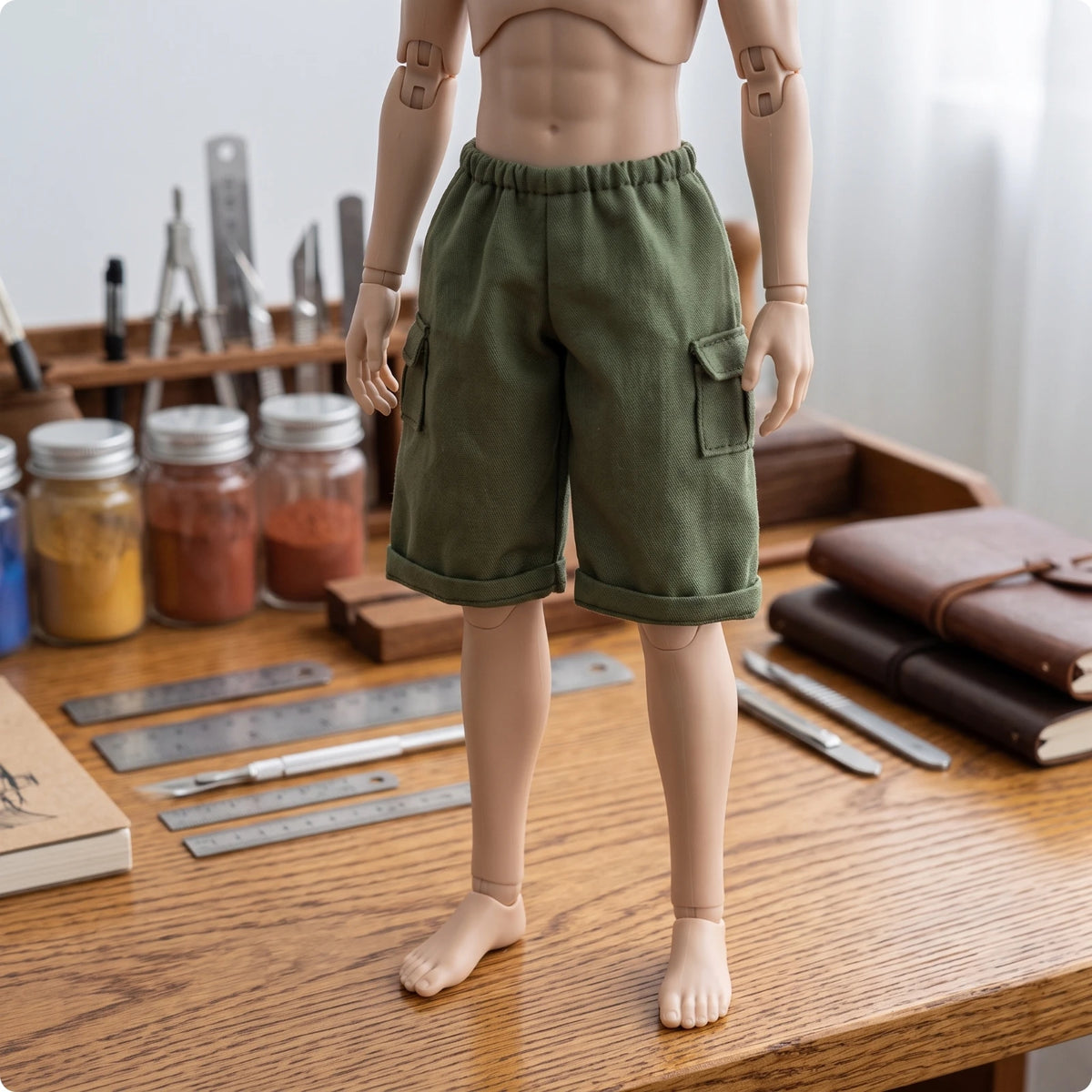 1/6 Scale Cargo Doll Shorts for 12-Inch Action Figures Doll Clothing PLUSH Green
