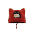 Kawaii Cat Ear Beanie – Cute Knit Winter Cap for Women Knit Beanie Hat PLUSH Dark Red